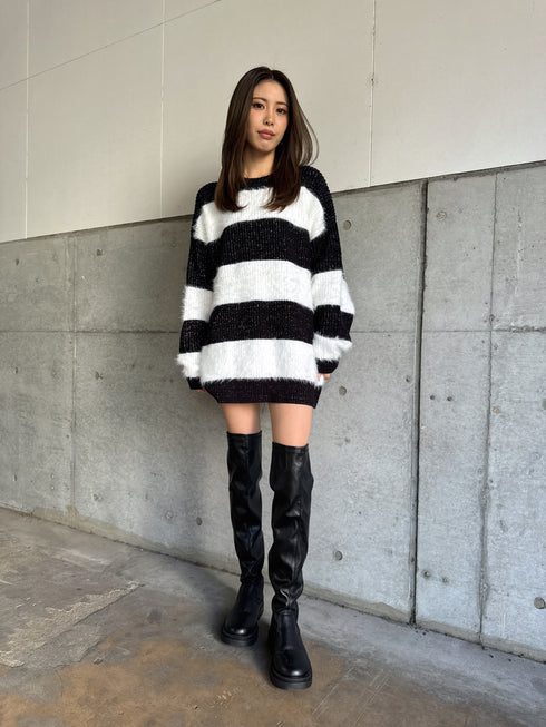 シャギーラメボーダーニットトップス